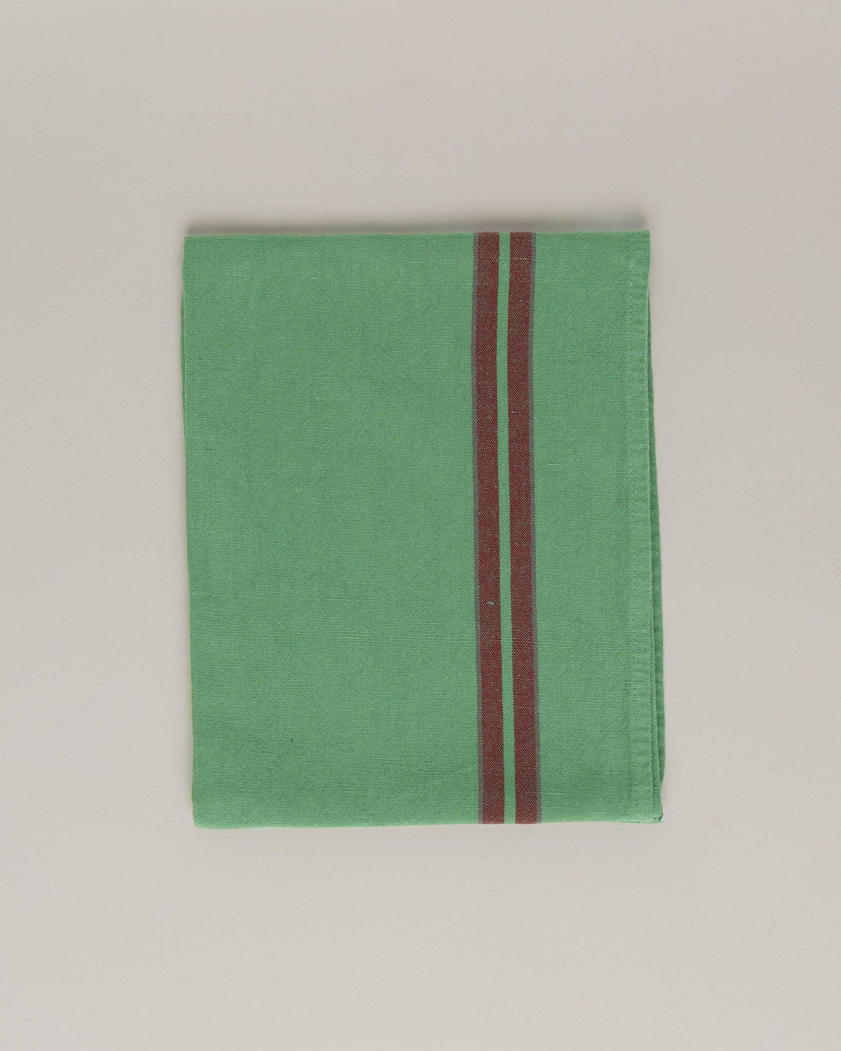 Linen-cotton tea towel: Nature green / Pink and red stripes