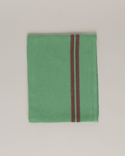 Linen-cotton tea towel: Nature green / Pink and red stripes