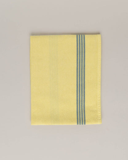Linen-cotton tea towel: Nature green / Pink and red stripes