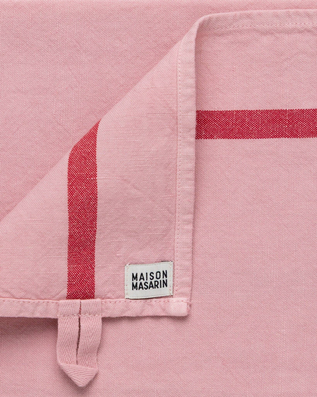 Linen-cotton tea towel: Powder / Pink and red stripes