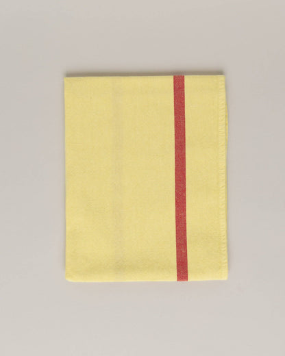 Linen-cotton tea towel: Nature green / Pink and red stripes
