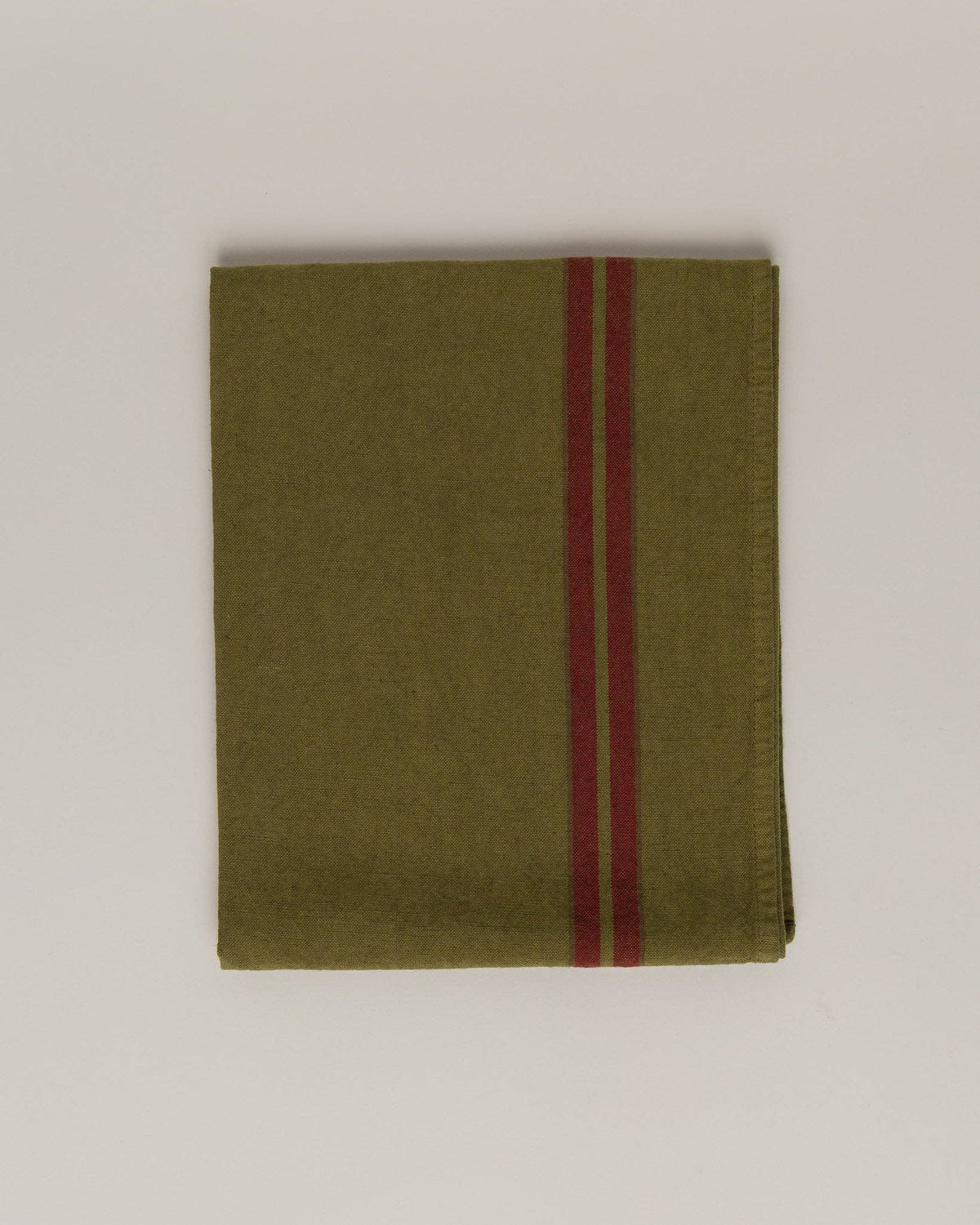 Linen-cotton tea towel: Nature green / Pink and red stripes