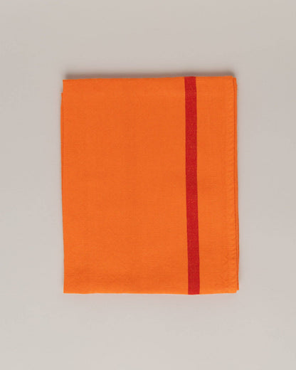 Linen-cotton tea towel: Nature green / Pink and red stripes